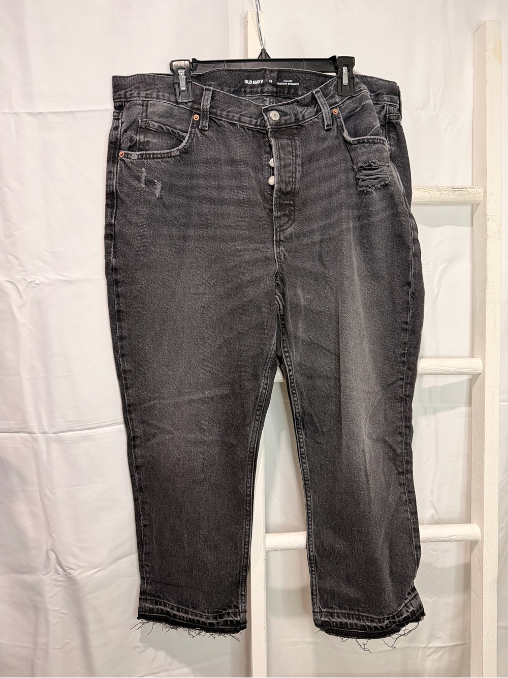 Old Navy Black Cropped High-Rise Distressed Jeans